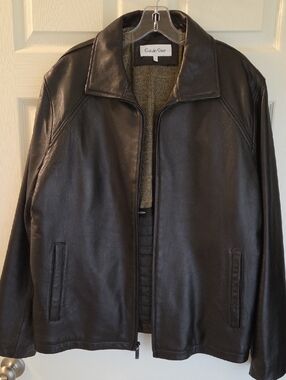 Calvin Klein Black Leather Zip-Front Jacket Like New